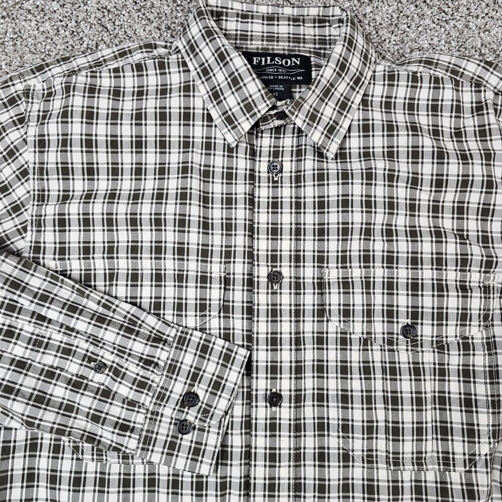 CC Filson Shirt Msns XS Olive Green Plaid Long Sleeve Pockets Utility Military